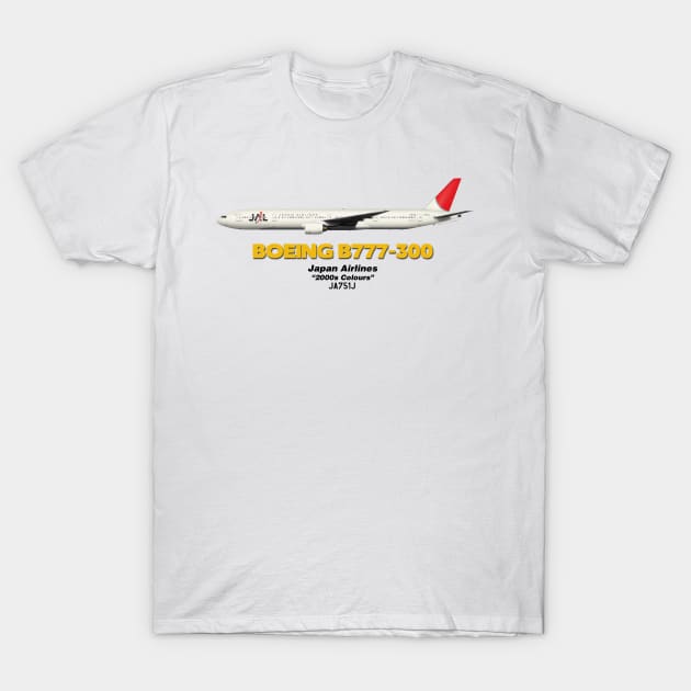 Boeing B777-300 - Japan Airlines "2000s Colours" T-Shirt by TheArtofFlying